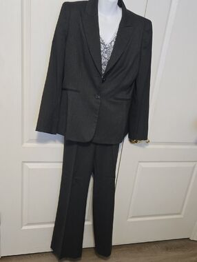 Alex Marie Womens Charcoal 2-Piece Suit - Single-Breasted Blazer & Slacks 12/14
